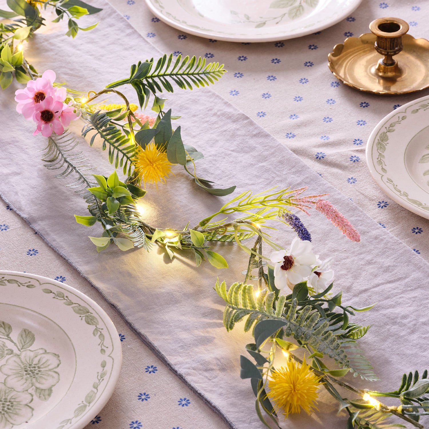 Pre Lit Spring Flower Wreath & Garland - Image 4