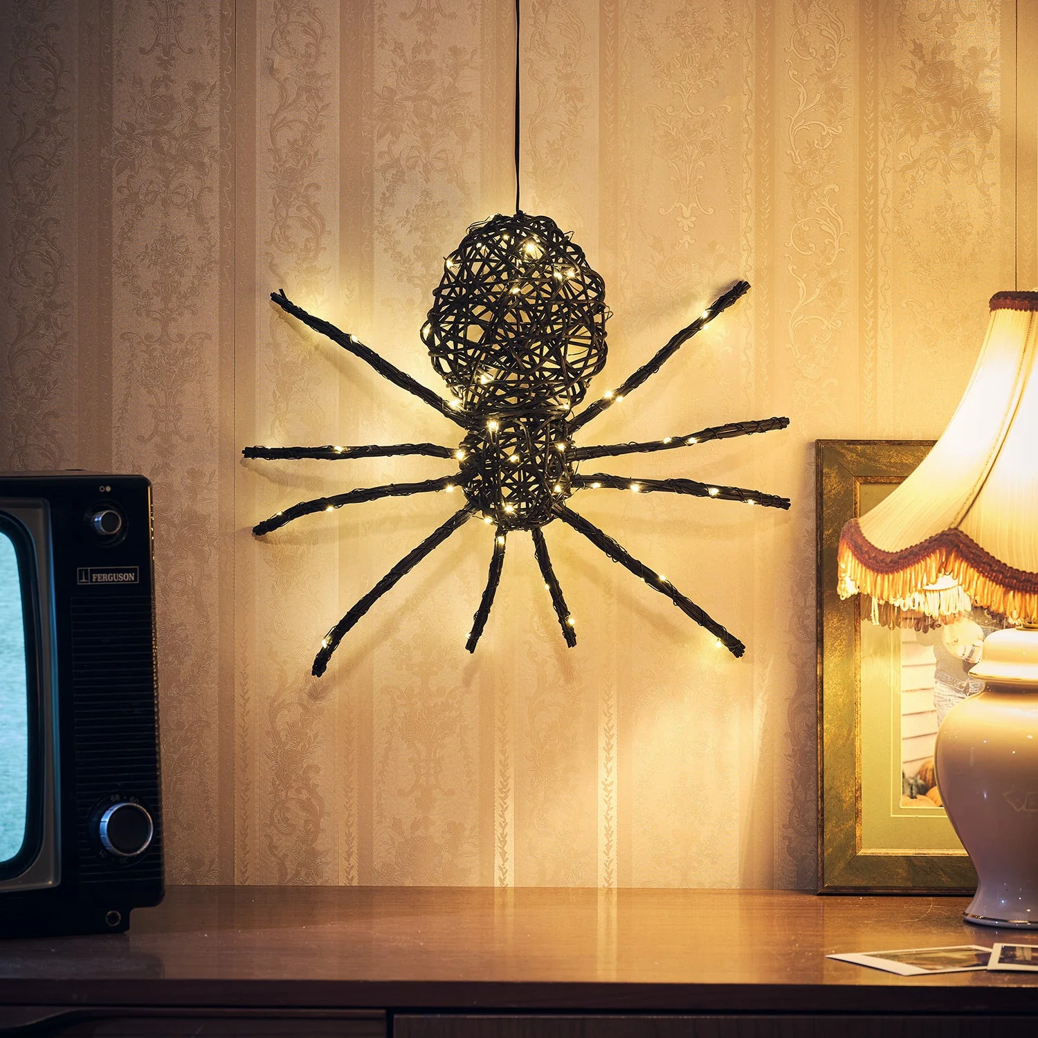 Rattan Black Spider Light Up Halloween Figure - Image 4