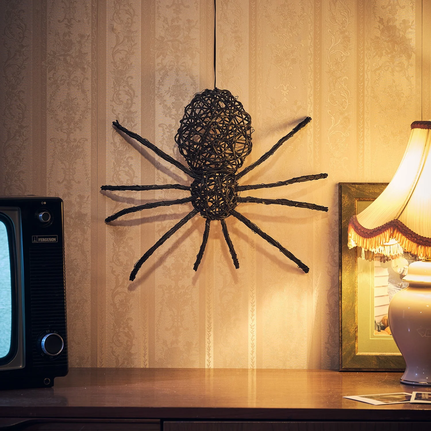 Rattan Black Spider Light Up Halloween Figure - Image 5