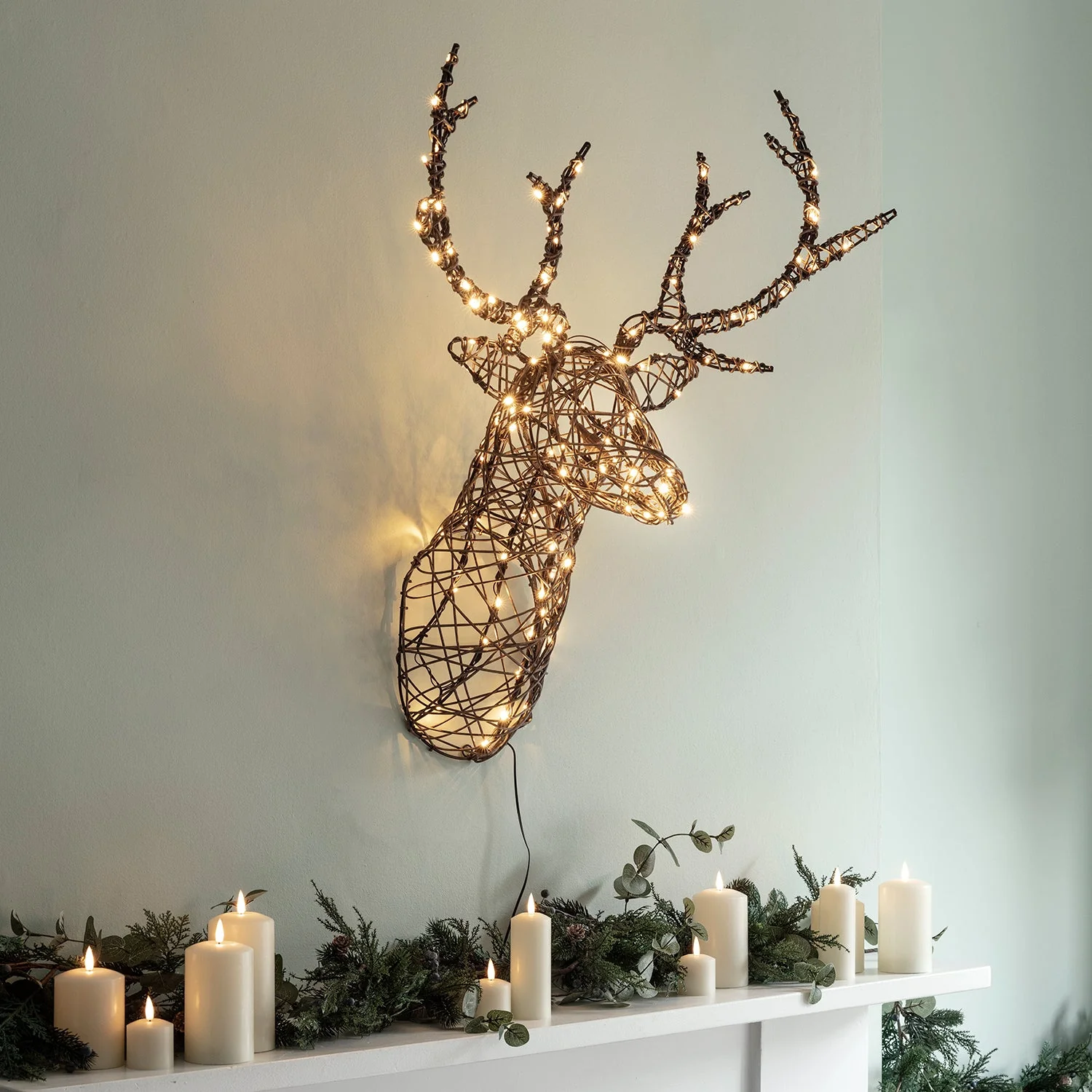 84cm Studley Rattan Stag's Head LED Wall Light - Image 3
