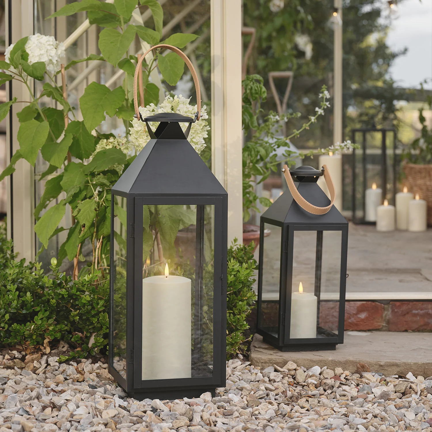 Brixham Leather Handle Lantern Duo with TruGlow® Candles - Image 2