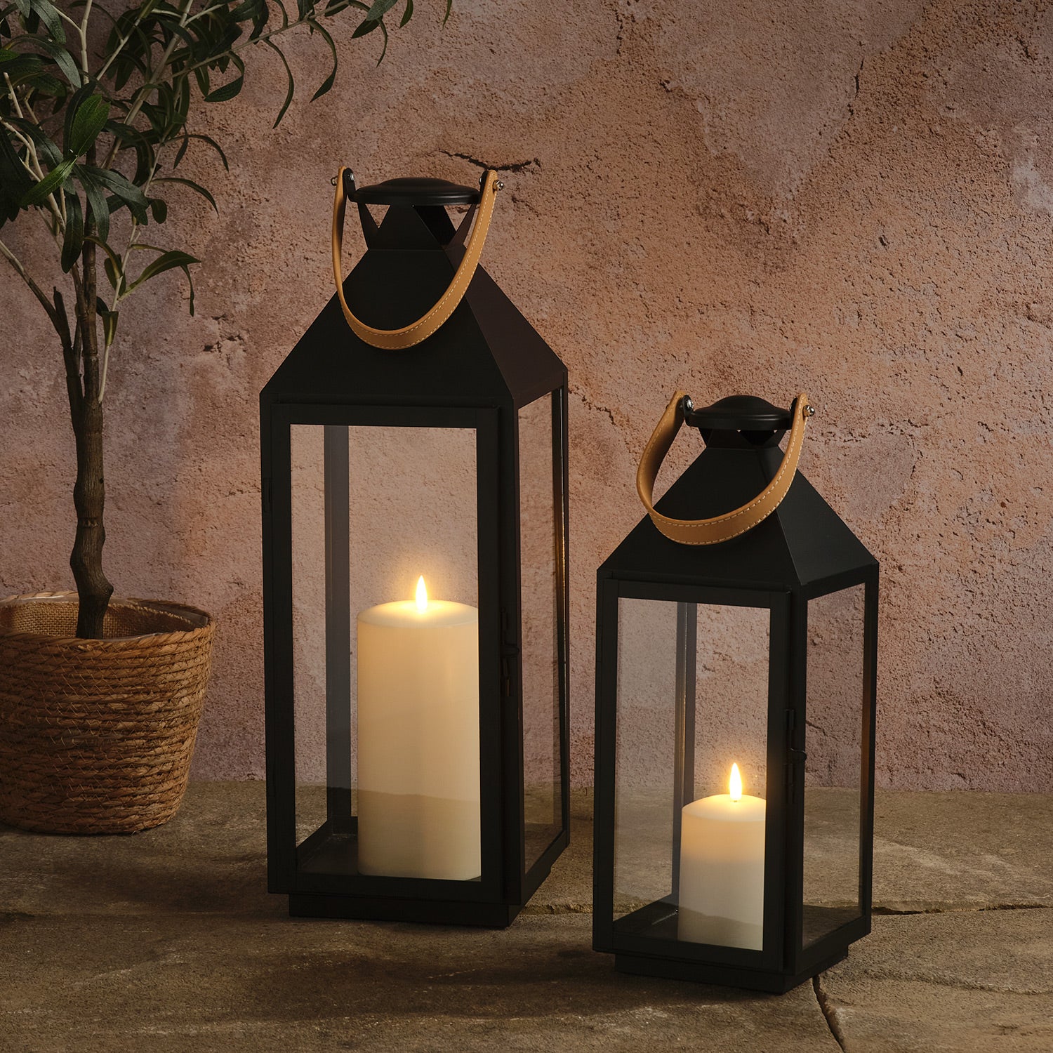 Brixham Leather Handle Lantern Duo with TruGlow® Candles - Image 7