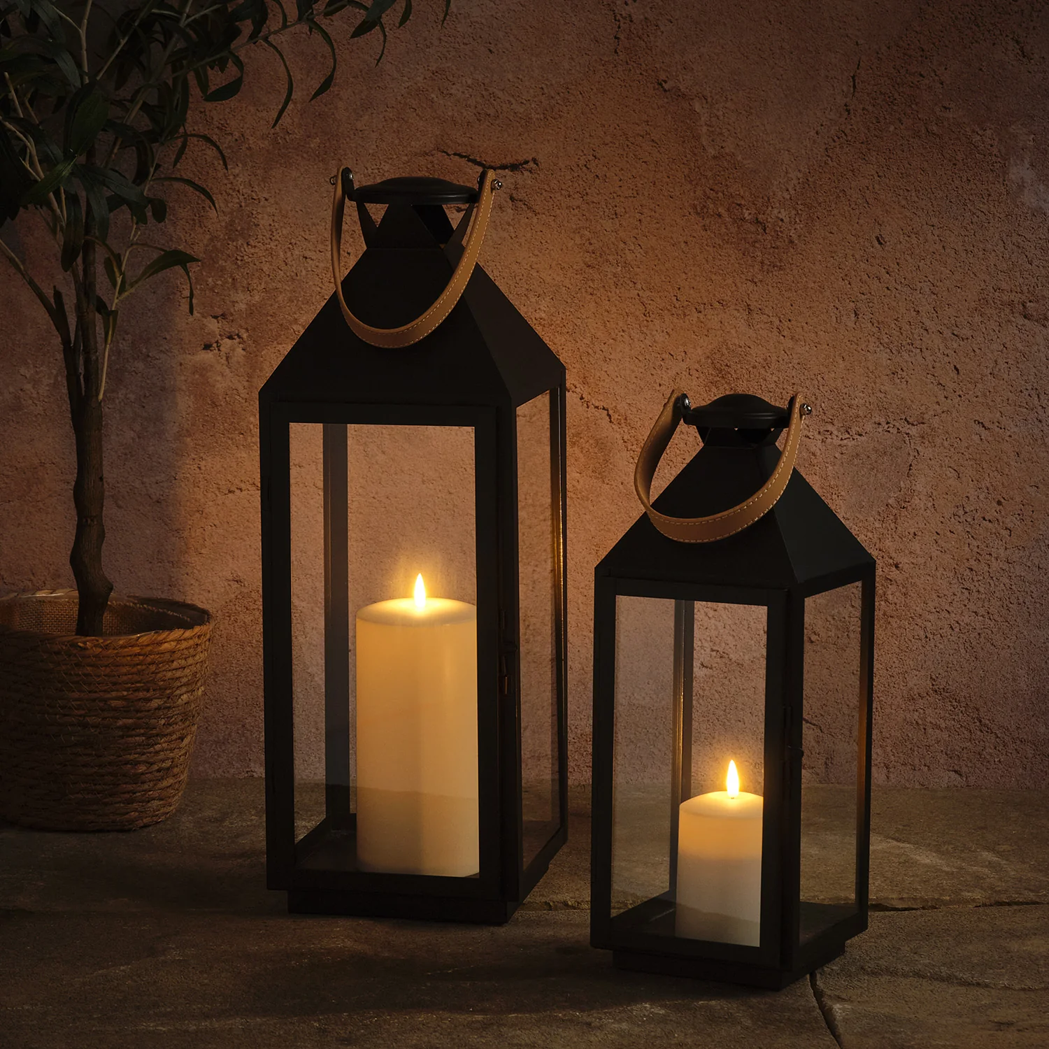 Brixham Leather Handle Lantern Duo with TruGlow® Candles - Image 8