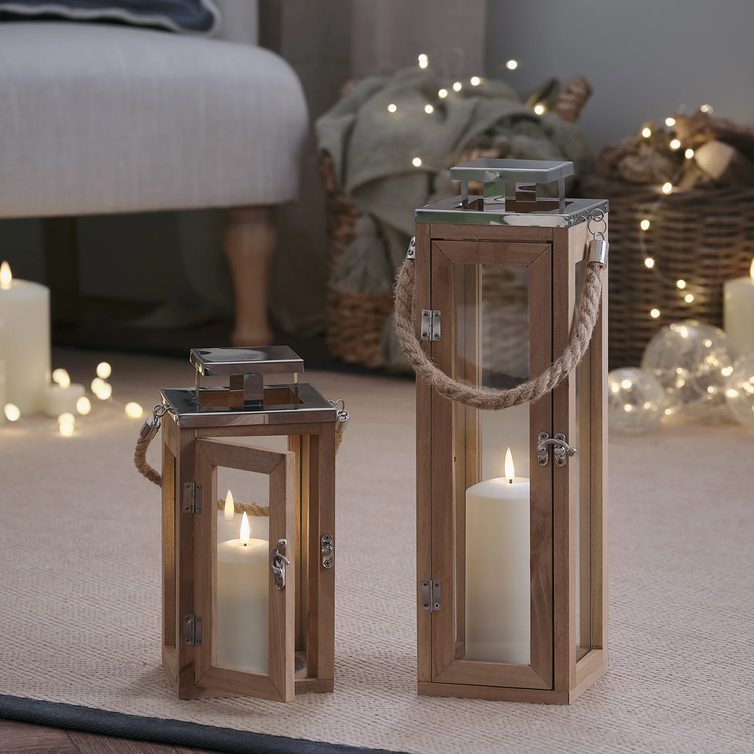 Salcombe Wooden Lantern Duo with TruGlow® Candles - Image 2