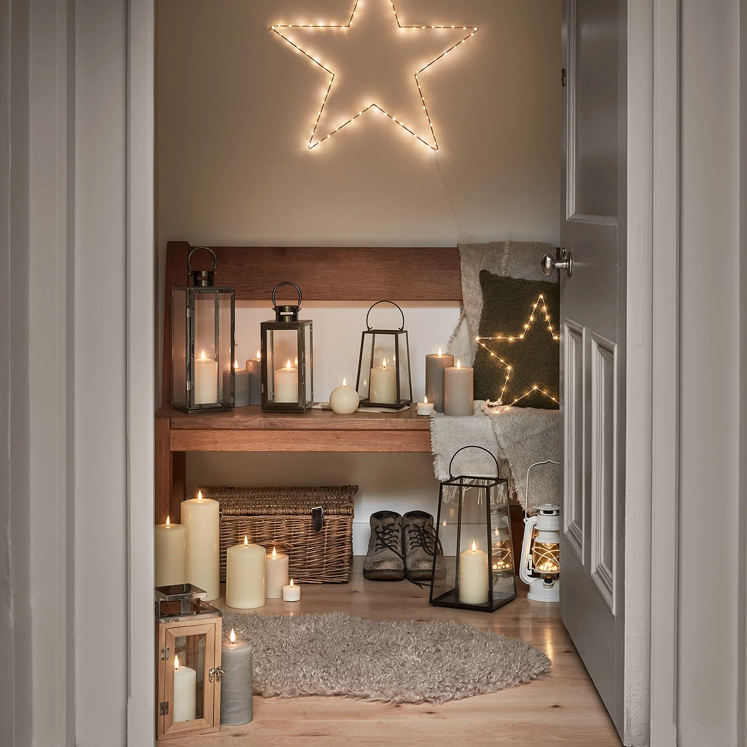 Salcombe Wooden Lantern Trio with TruGlow® LED Candles - Image 5