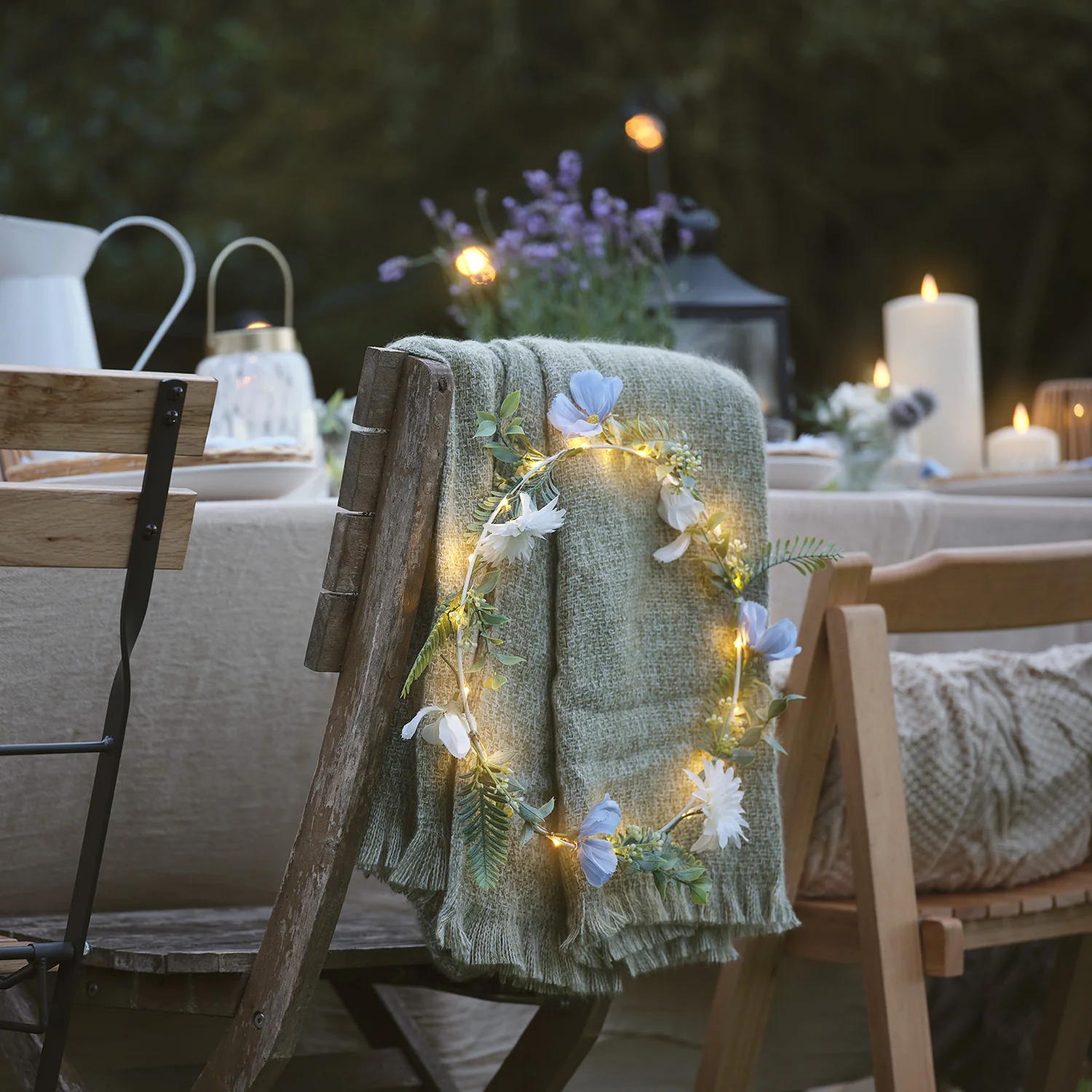 Pre Lit Blue Bloom Wreath & Garland Bundle - Image 3