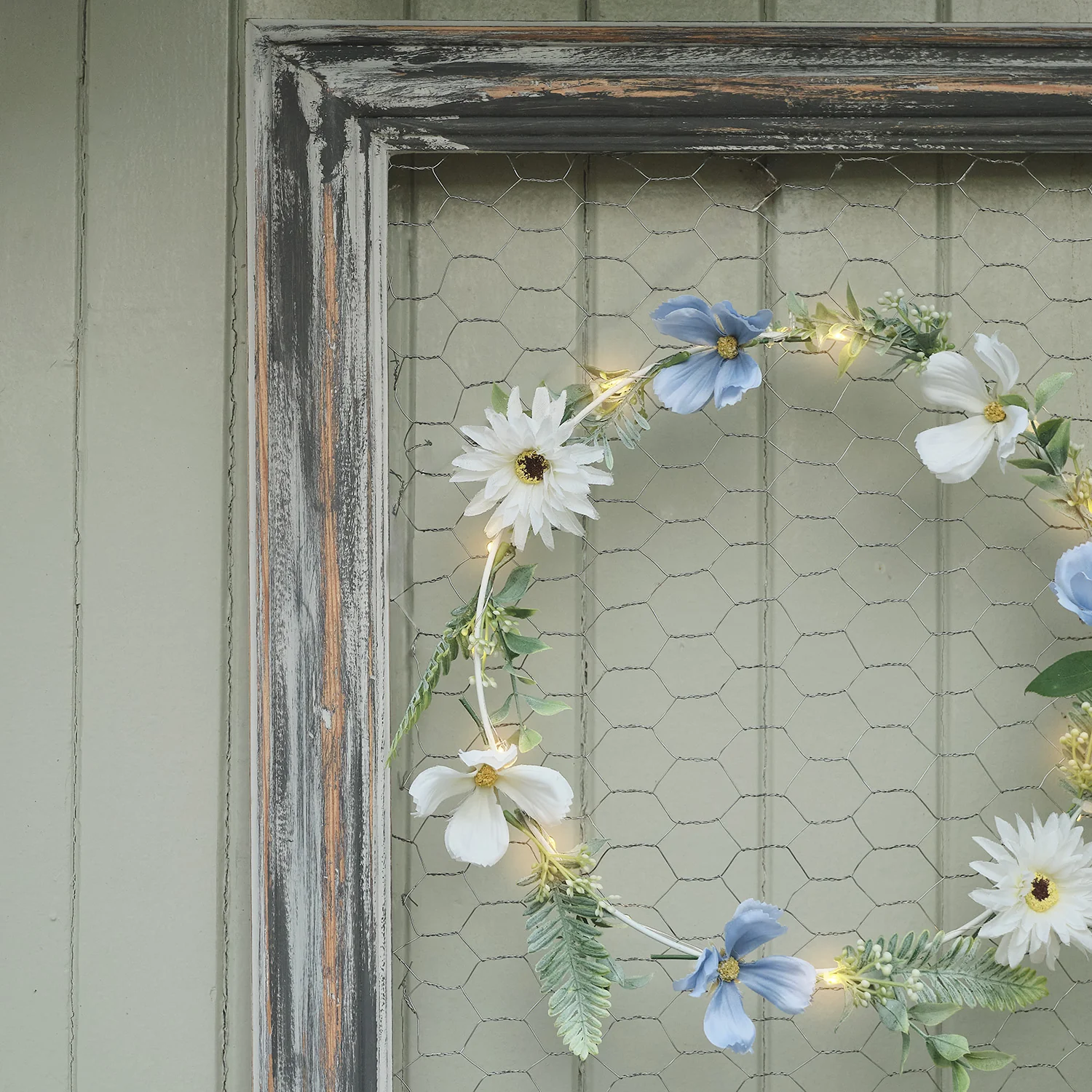 Pre Lit Blue Bloom Wreath & Garland Bundle - Image 4