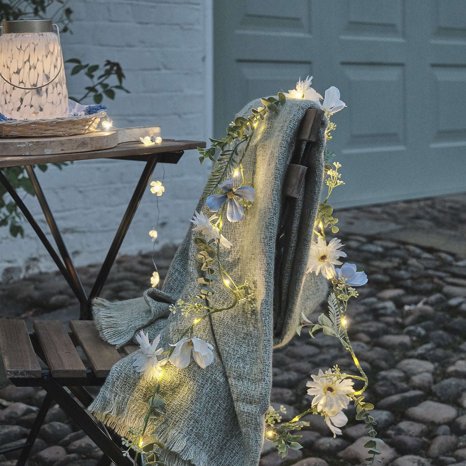 Pre Lit Blue Bloom Wreath & Garland Bundle - Image 5