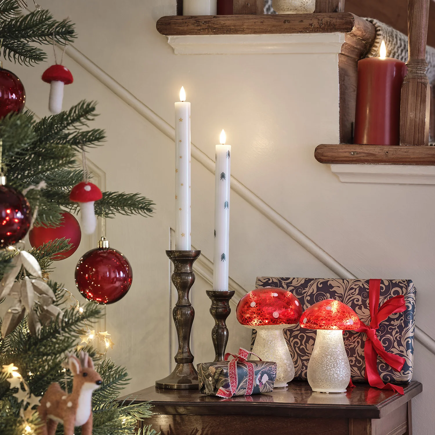 Set of 2 Glass LED Christmas Toadstools - Image 2