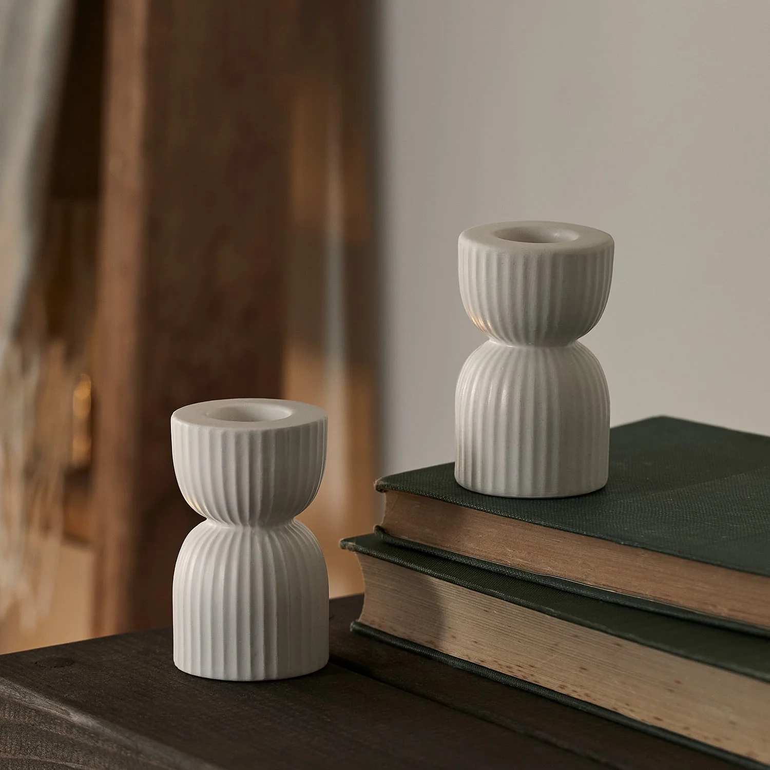 2 Matte White Ceramic Taper Candle Holders - Image 3