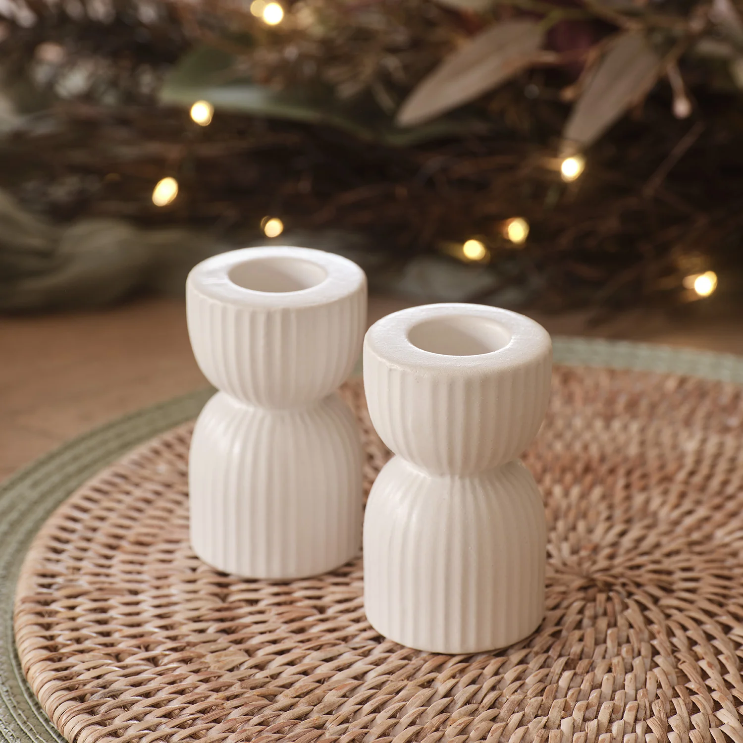 2 Matte White Ceramic Taper Candle Holders - Image 4