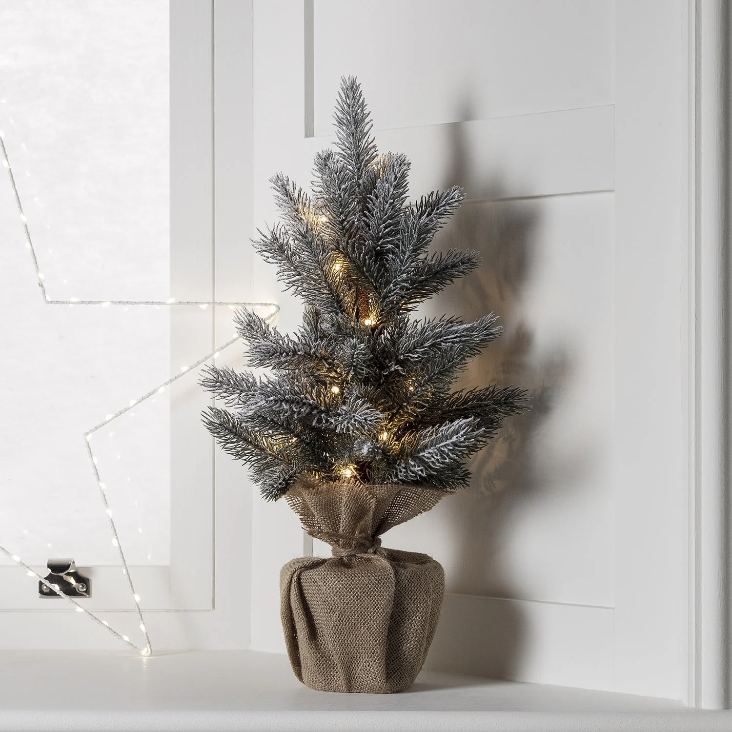 Set of 2 Pre Lit Frosted Mini Christmas Tree - Image 3