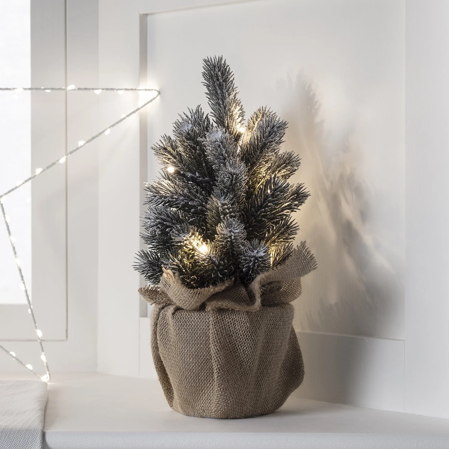 Set of 2 Pre Lit Frosted Mini Christmas Tree - Image 4
