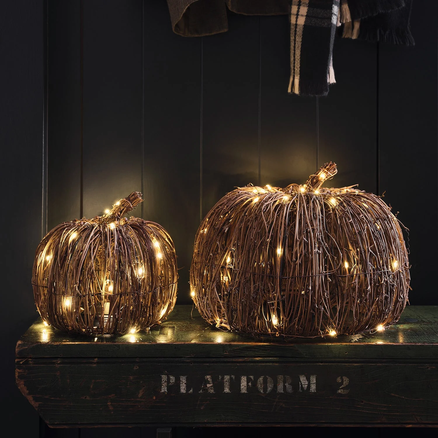 Set of 2 Rattan Light Up Pumpkins - Image 2