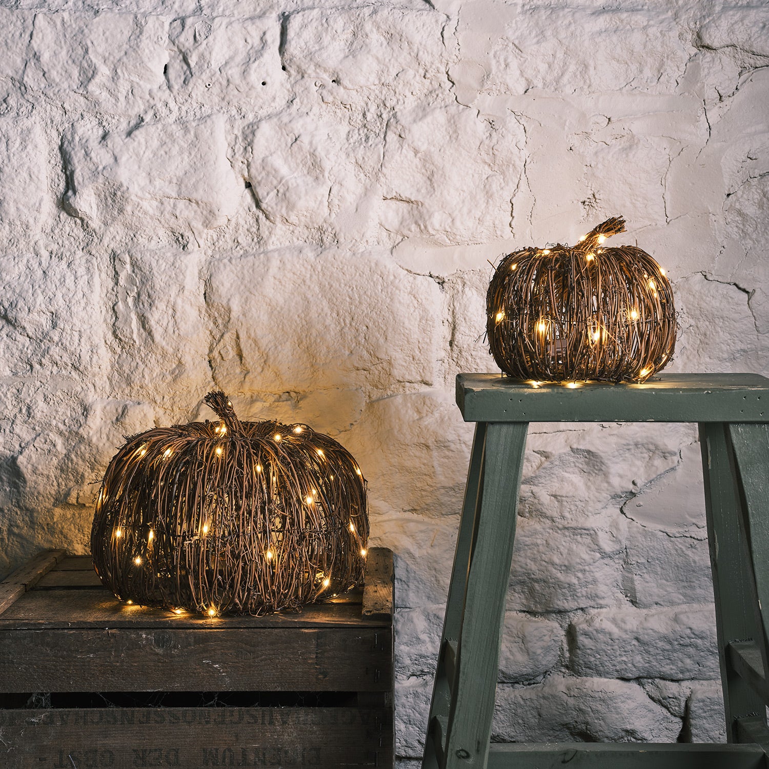 Set of 2 Rattan Light Up Pumpkins - Image 3