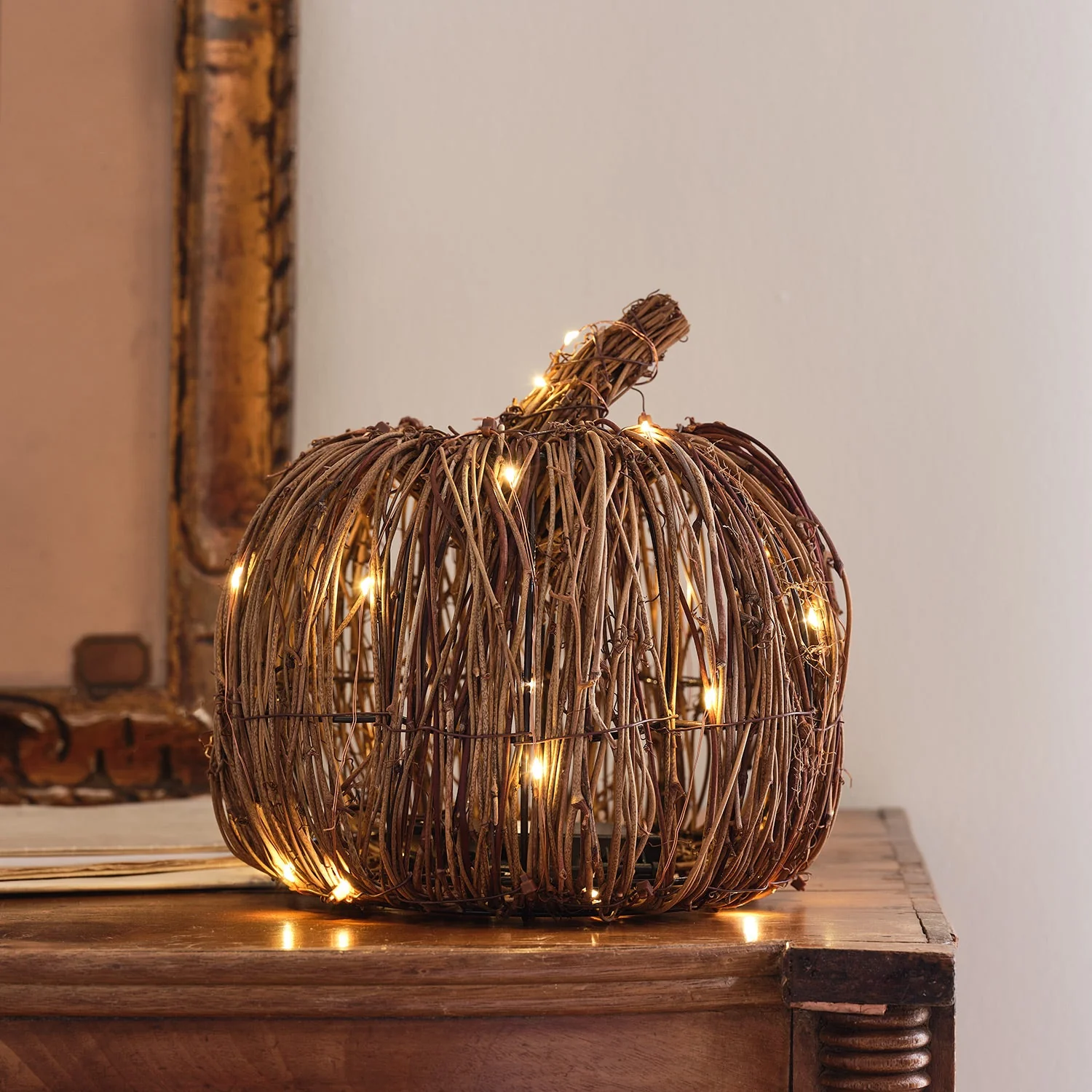 Set of 2 Rattan Light Up Pumpkins - Image 4