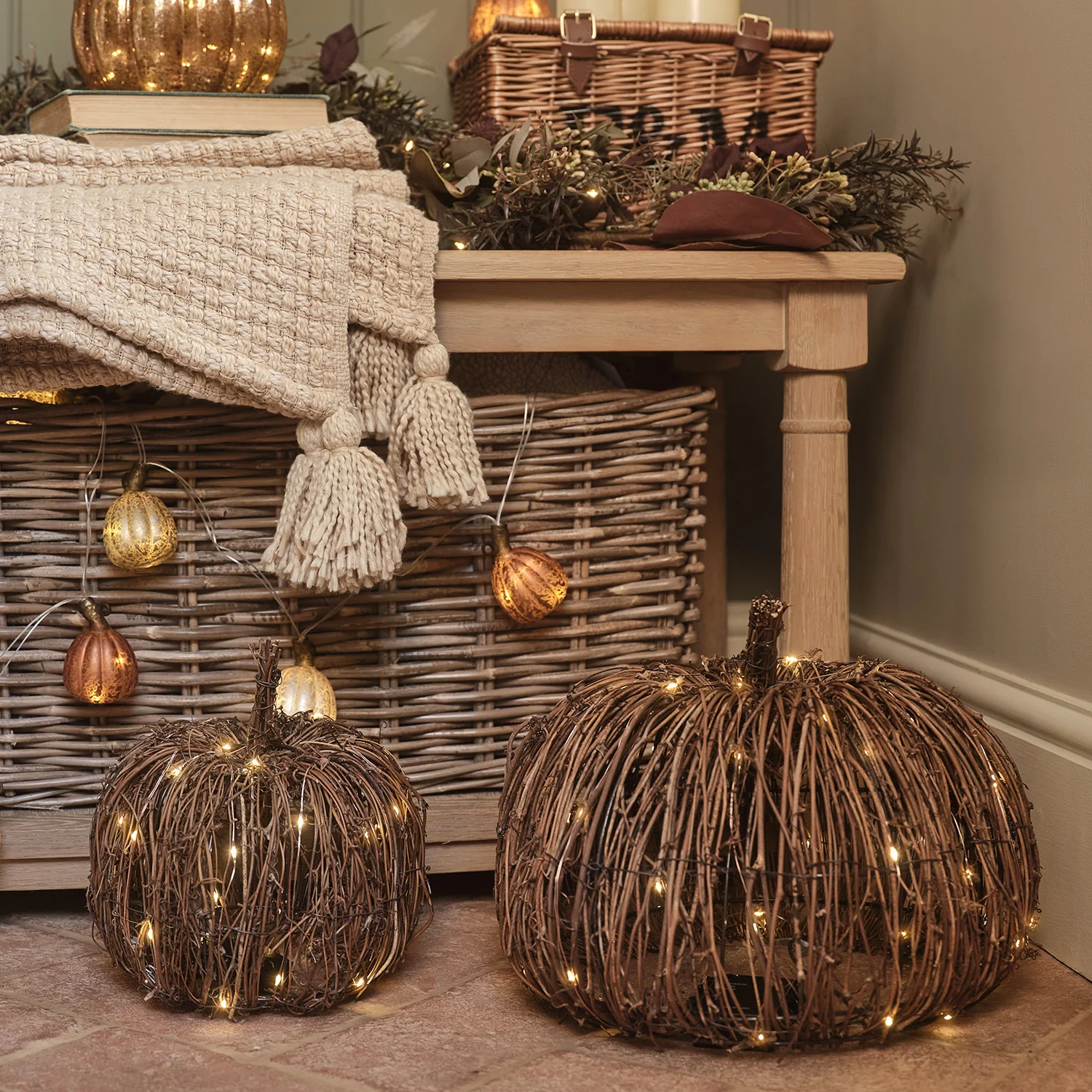 Set of 2 Rattan Light Up Pumpkins - Image 8