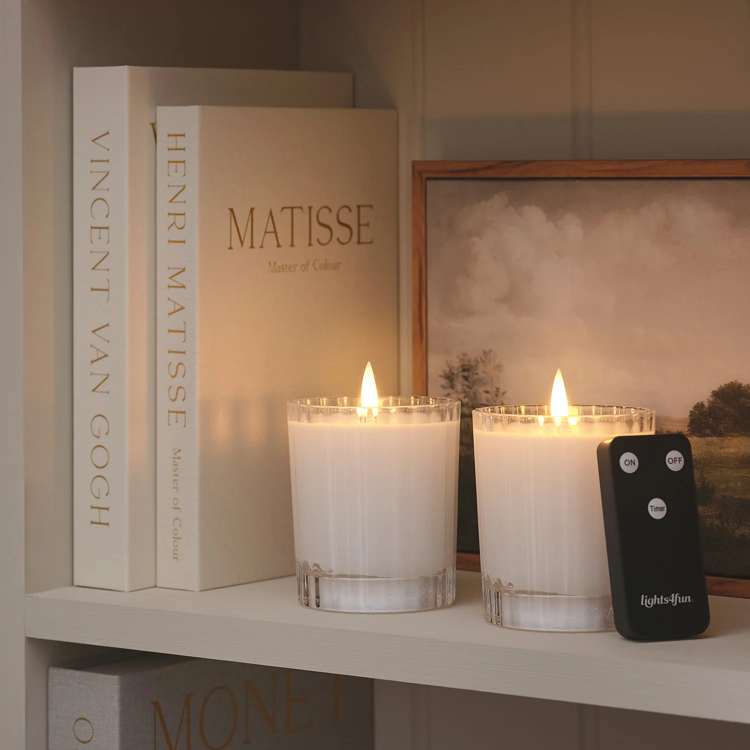 Set of 2 TruGlow® White LED Fluted Glass Candles with Remote Control - Image 4