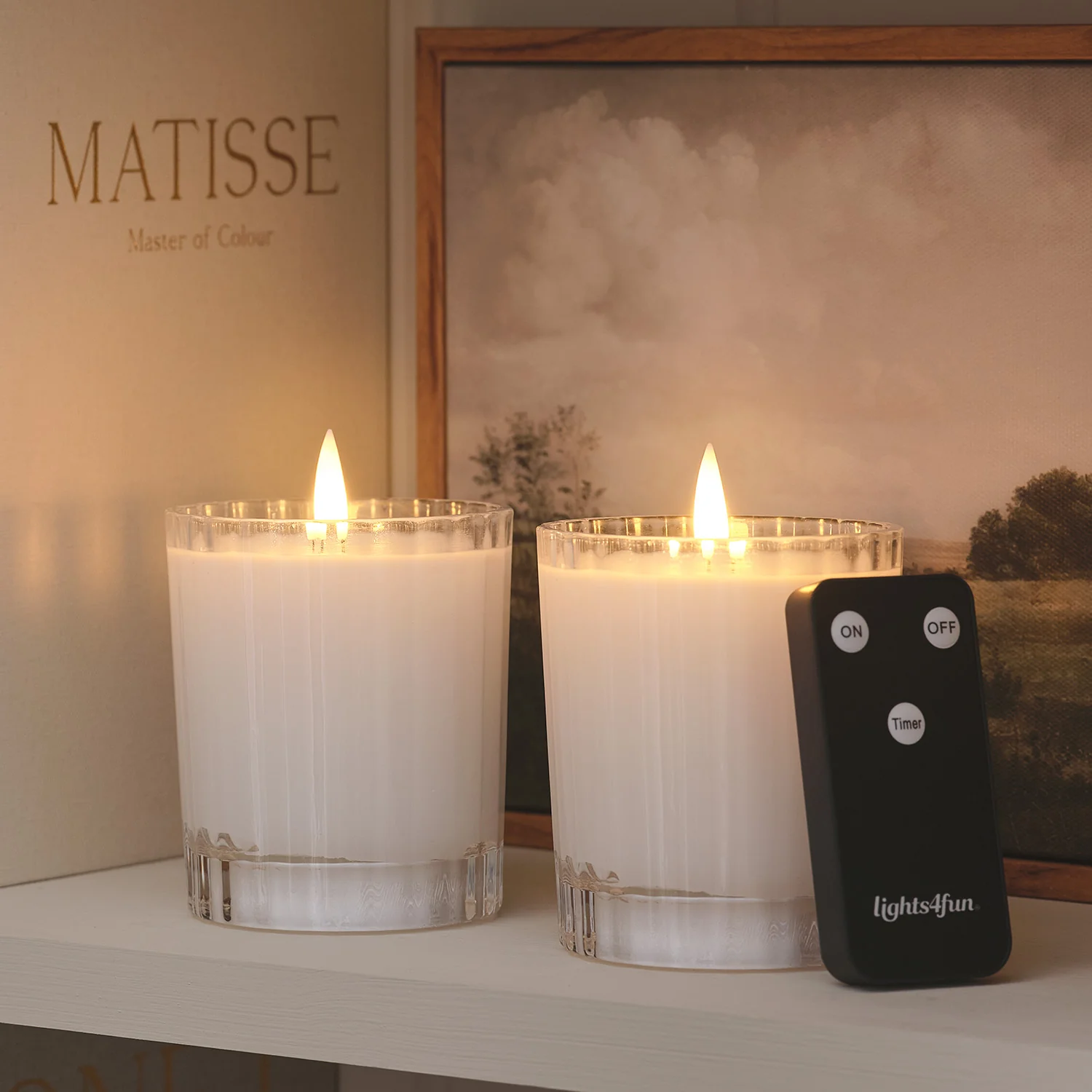 Set of 2 TruGlow® White LED Fluted Glass Candles with Remote Control - Image 6