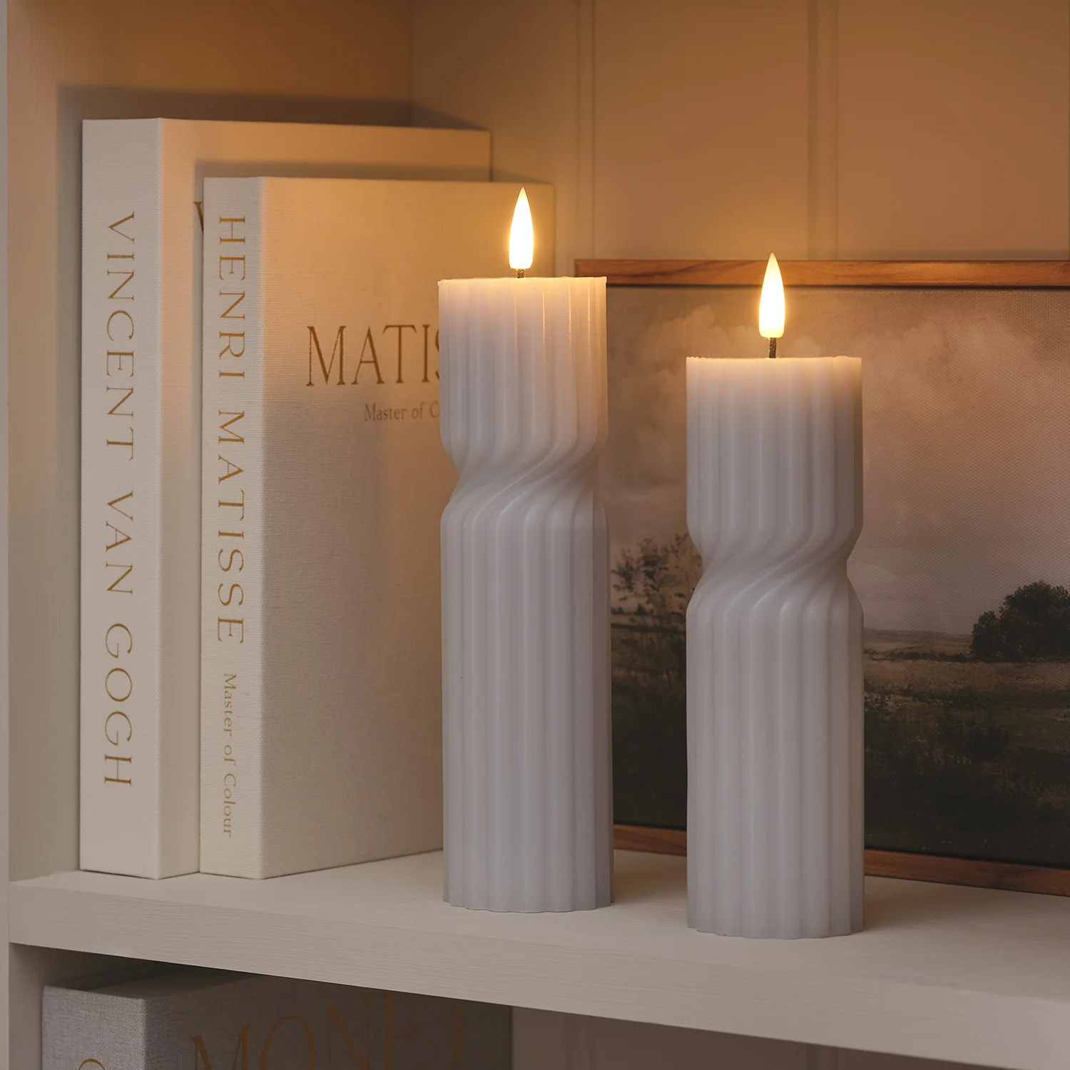 TruGlow® Grey Twist LED Pillar Candle Duo with Remote Control - Image 2