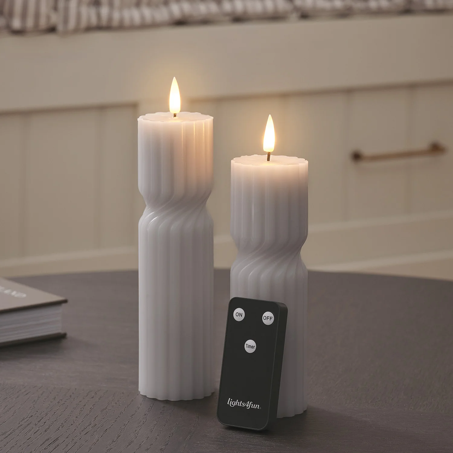 TruGlow® Grey Twist LED Pillar Candle Duo with Remote Control - Image 5