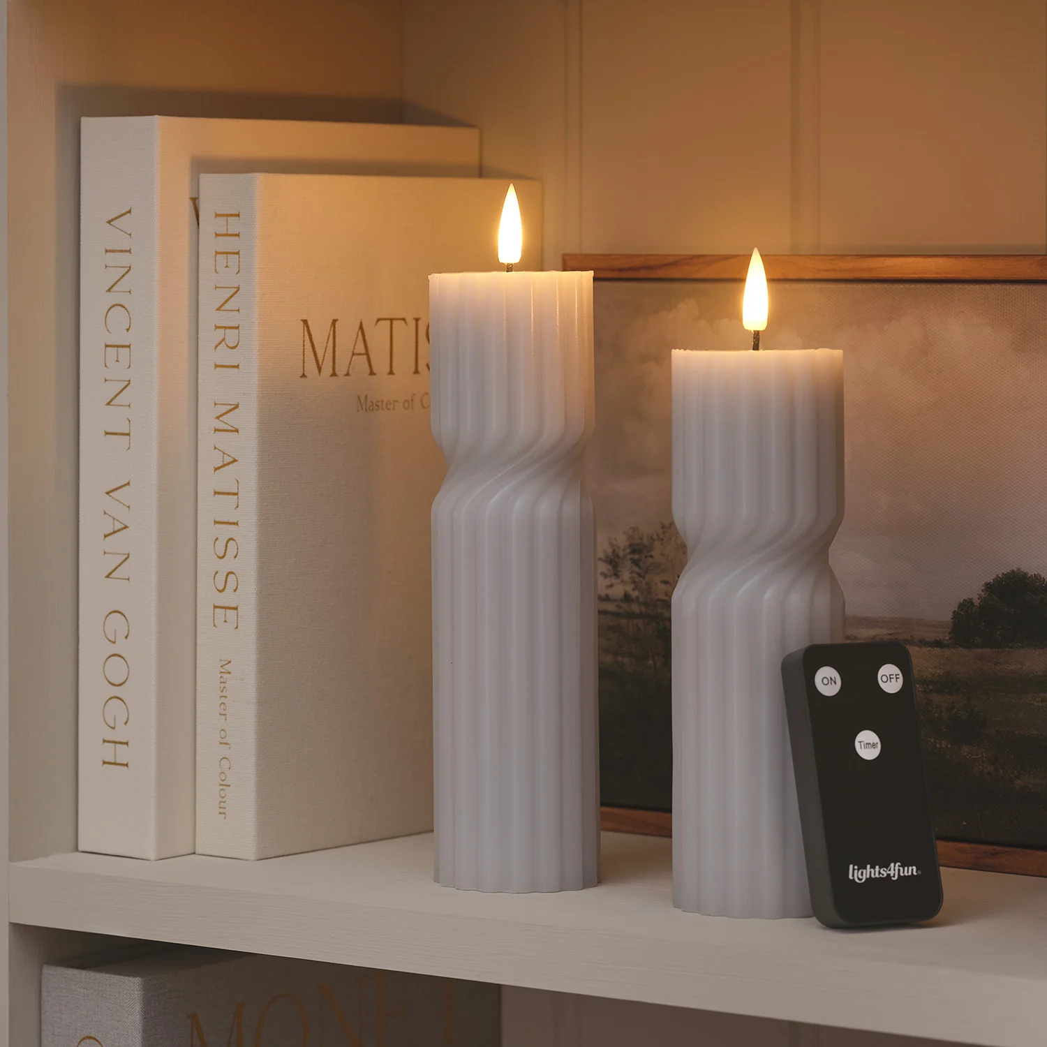 TruGlow® Grey Twist LED Pillar Candle Duo with Remote Control - Image 6