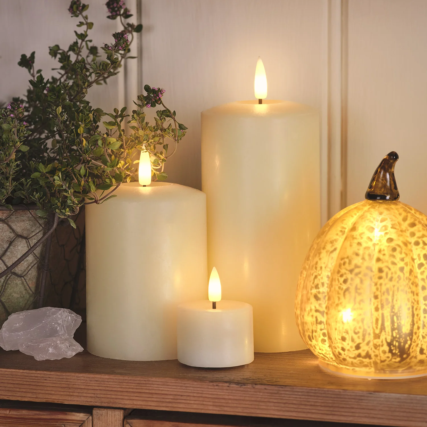 Set of 3 Autumnal Glass Light Up Pumpkins - Image 2
