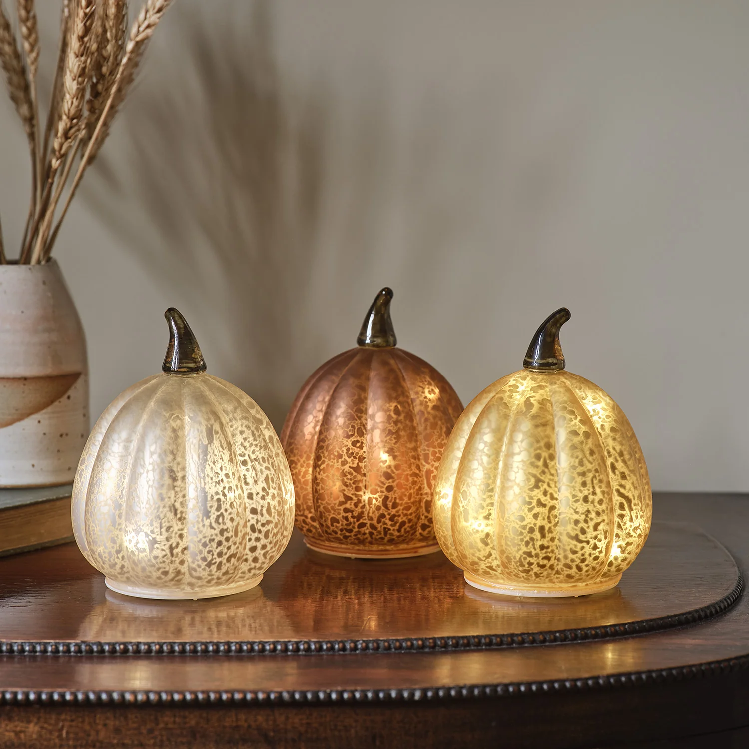 Set of 3 Autumnal Glass Light Up Pumpkins - Image 5