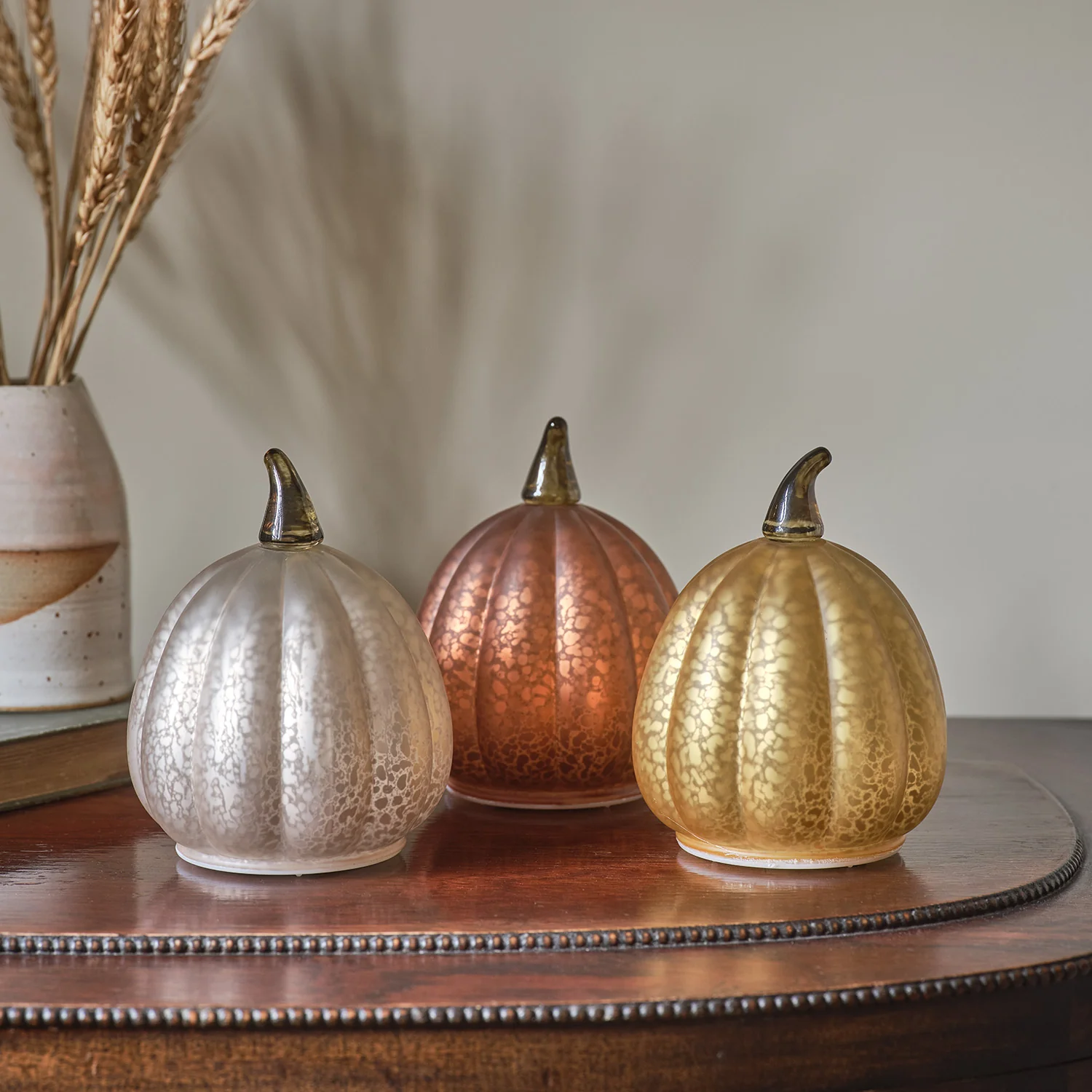 Set of 3 Autumnal Glass Light Up Pumpkins - Image 6