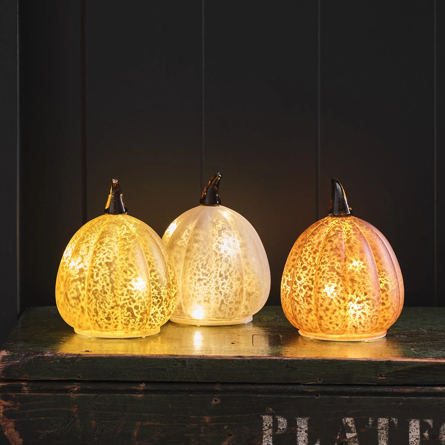 Set of 3 Autumnal Glass Light Up Pumpkins - Image 8