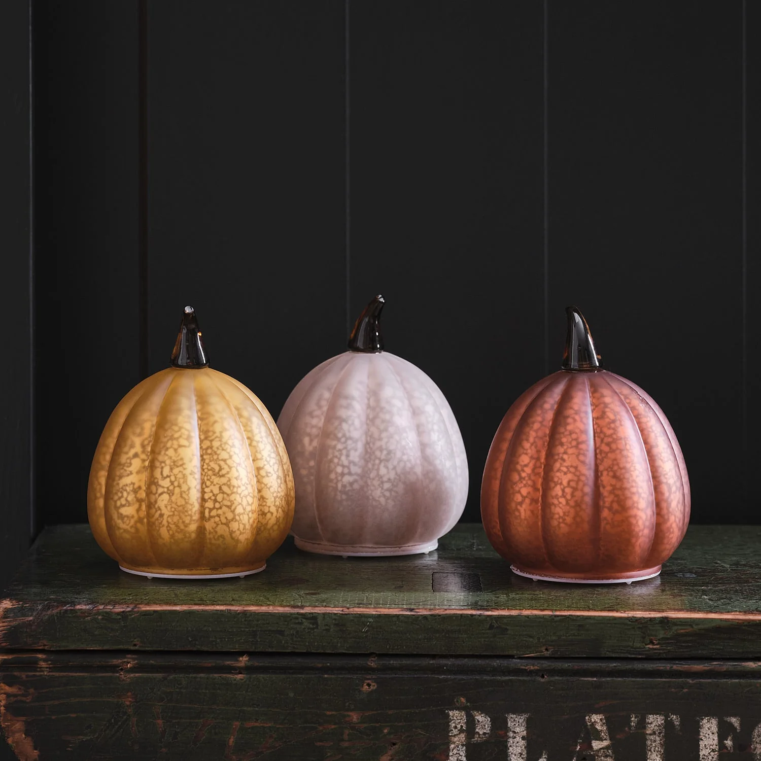 Set of 3 Autumnal Glass Light Up Pumpkins - Image 9