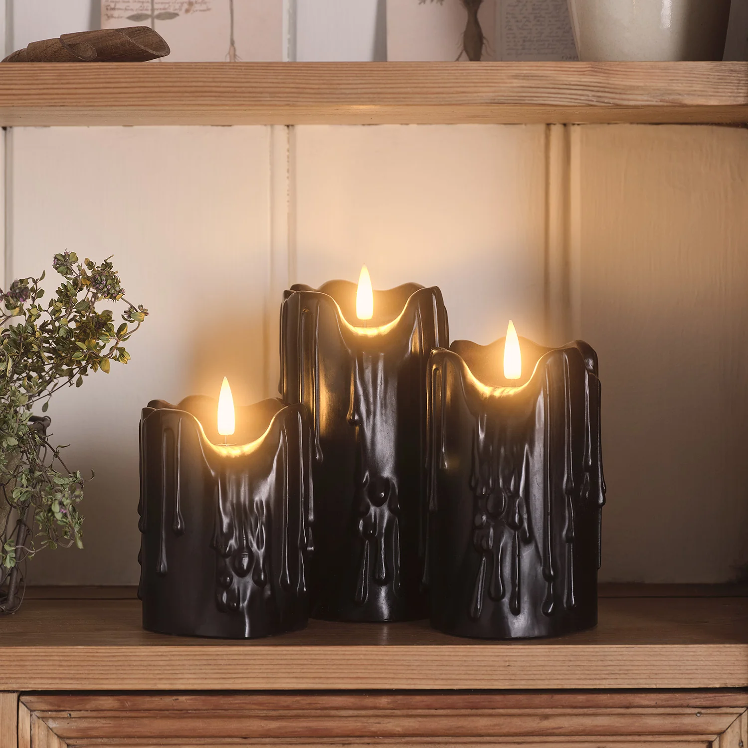 TruGlow® Black Dripping Wax LED Pillar Candle Trio - Image 2