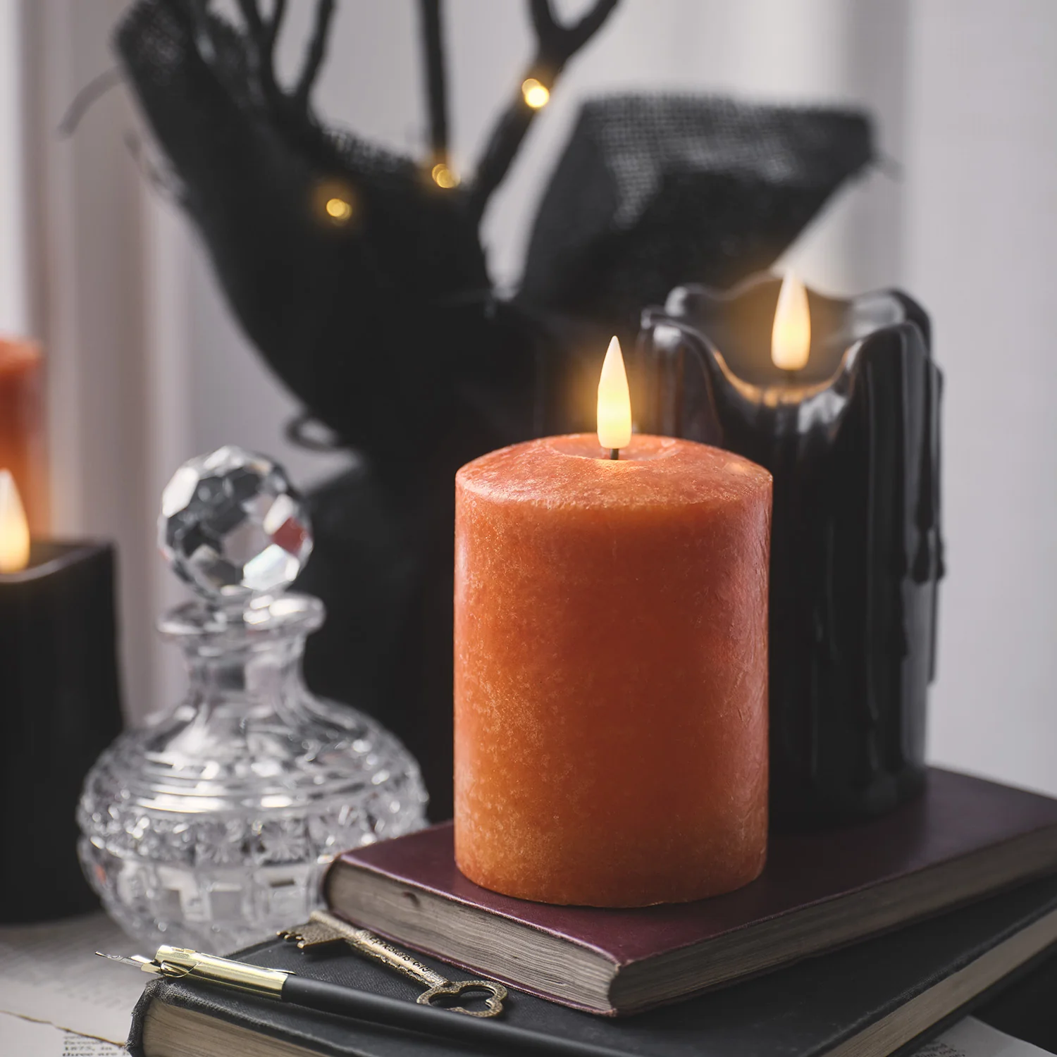 TruGlow® Black Dripping Wax LED Pillar Candle Trio - Image 6