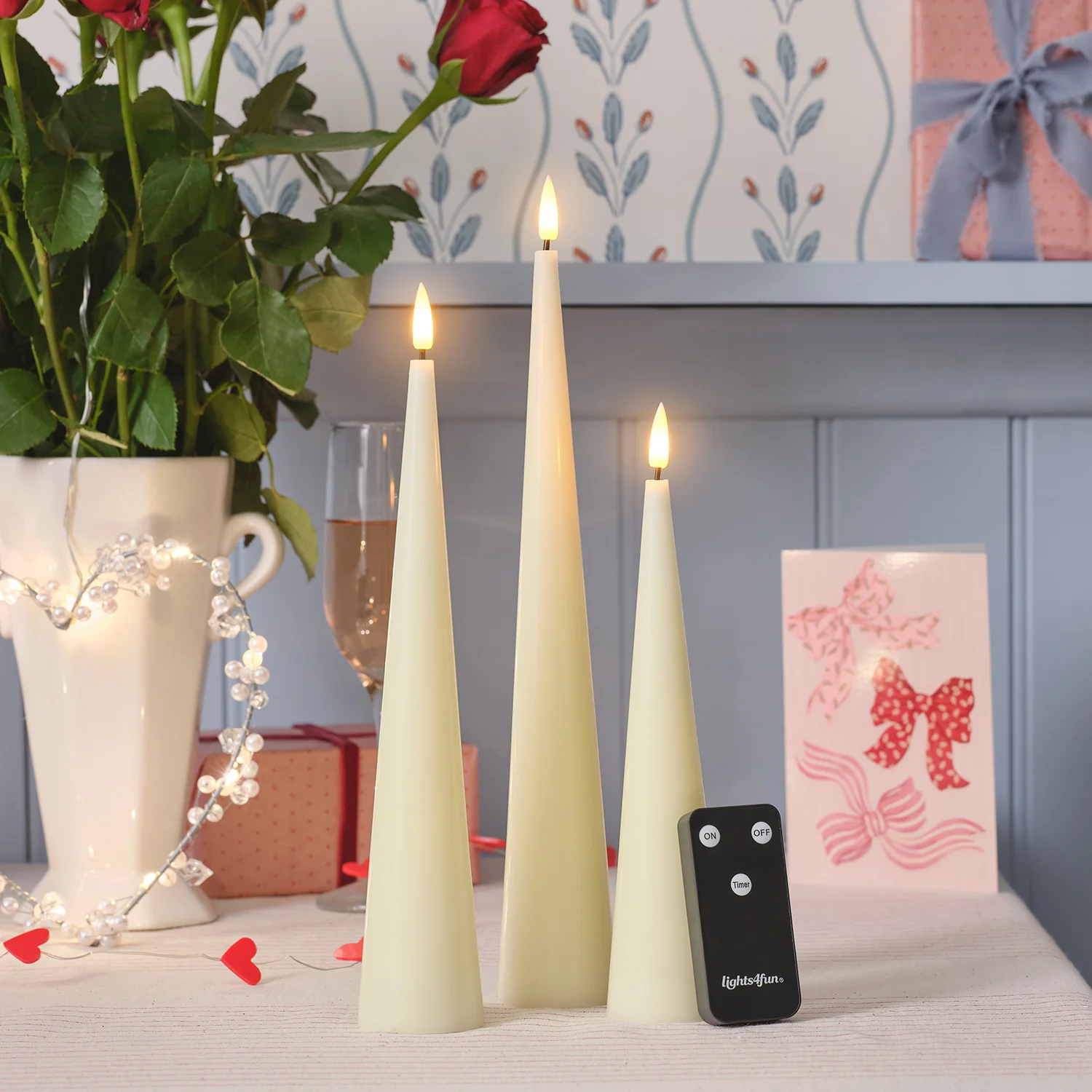 TruGlow® Ivory Slim Cone LED Pillar Candle Trio with Remote Control - Image 4