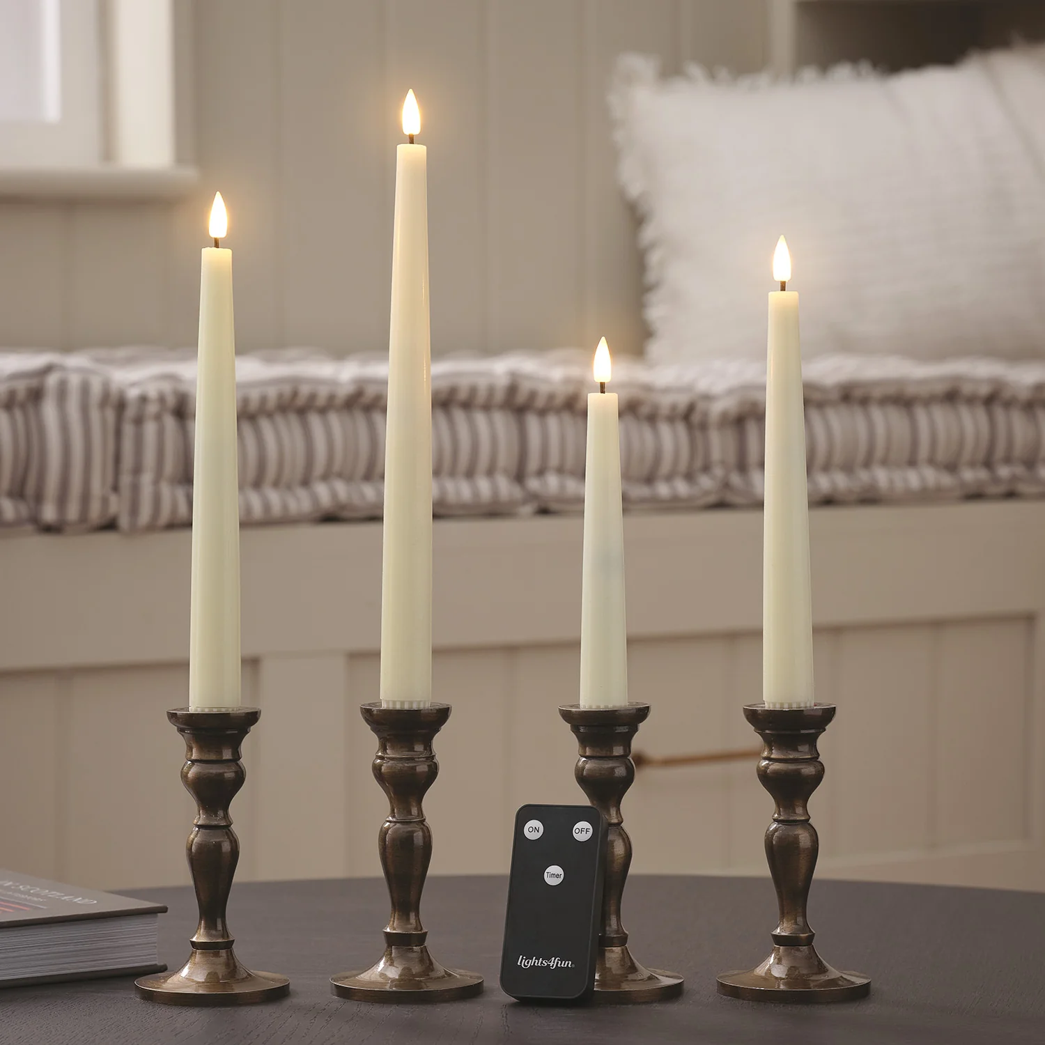 4 Ivory TruGlow® Mixed Height LED Taper Candles with Remote Control - Image 2