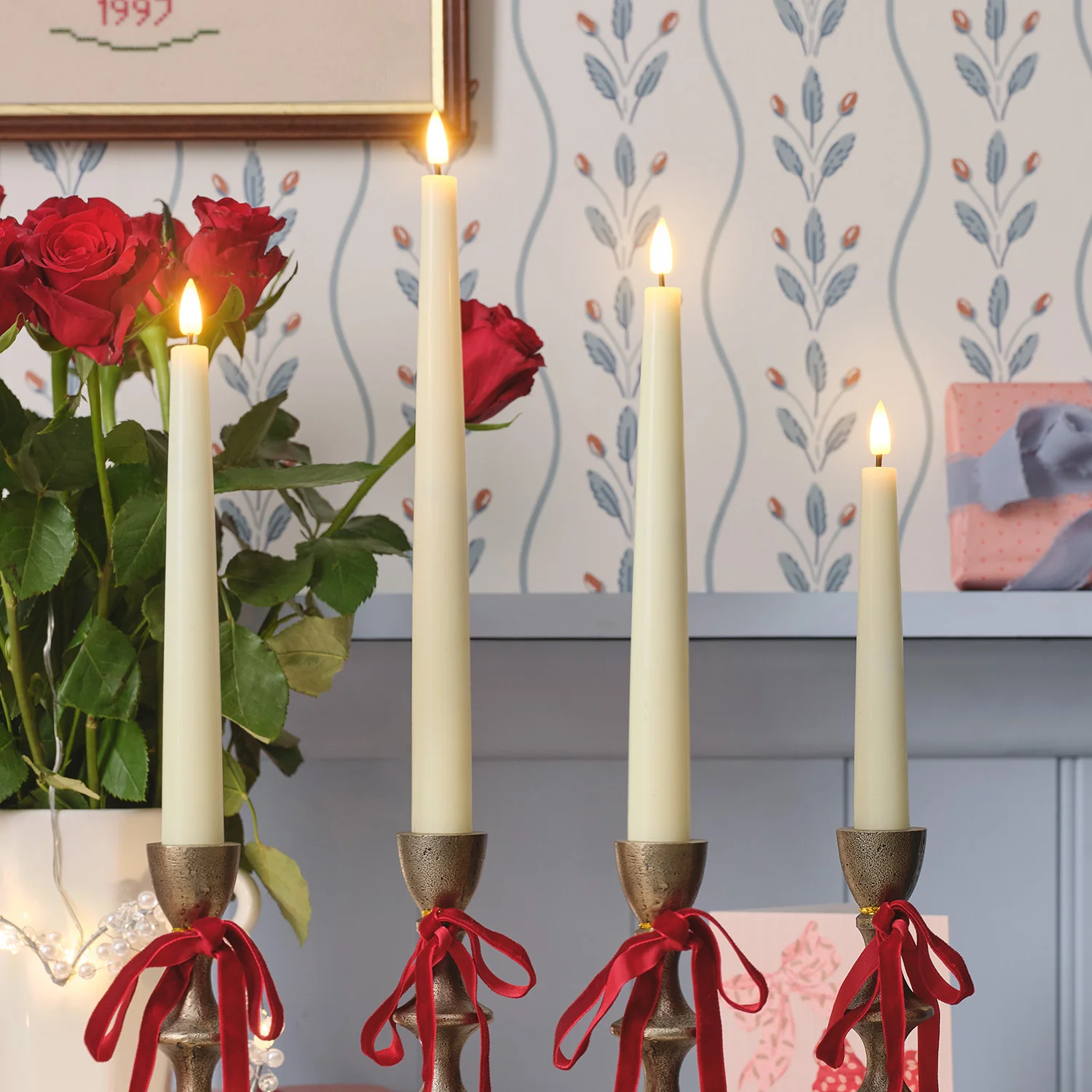 4 Ivory TruGlow® Mixed Height LED Taper Candles with Remote Control - Image 3