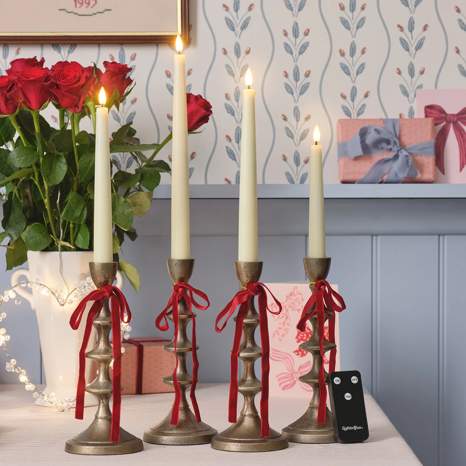 4 Ivory TruGlow® Mixed Height LED Taper Candles with Remote Control - Image 4