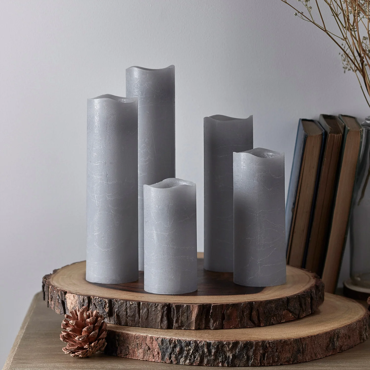 Set of 5 Grey Slim LED Pillar Candles with Remote Control - Image 4