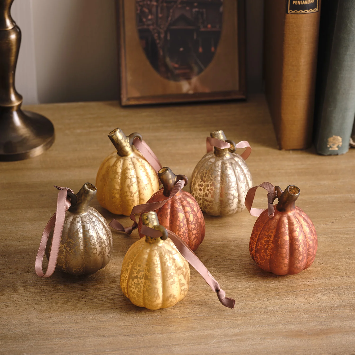Set of 6 Mini Glass Pumpkin Tree Decorations - Image 3