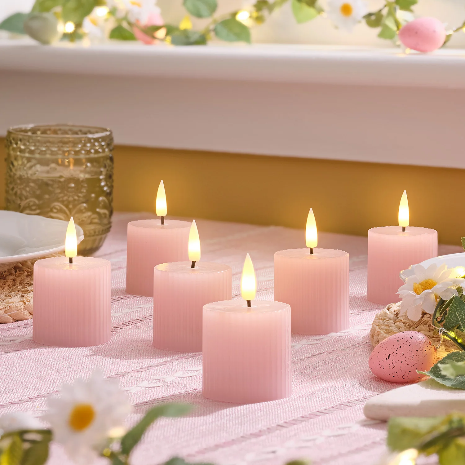 6 TruGlow® Blush Pink Ribbed LED Votive Candles with Remote Control - Image 3