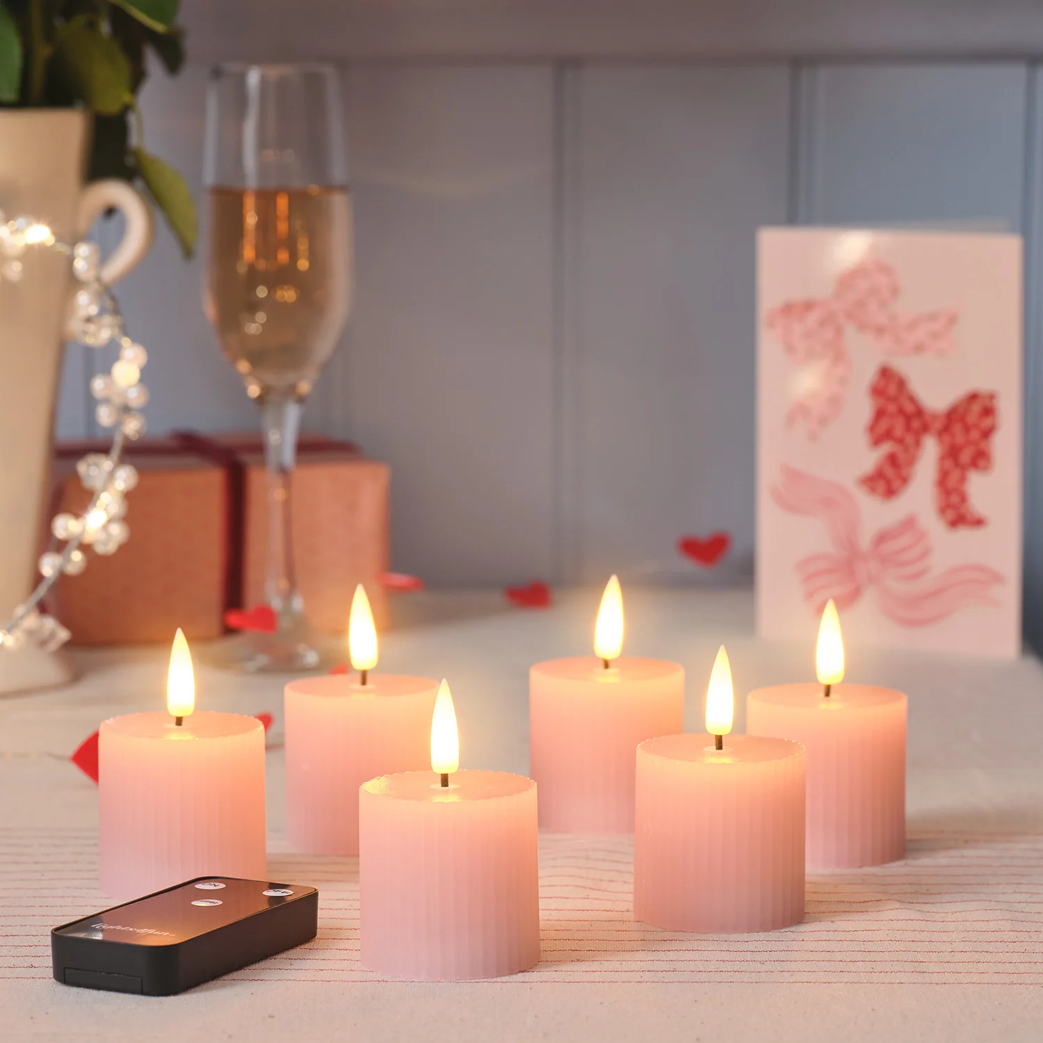 6 TruGlow® Blush Pink Ribbed LED Votive Candles with Remote Control - Image 7
