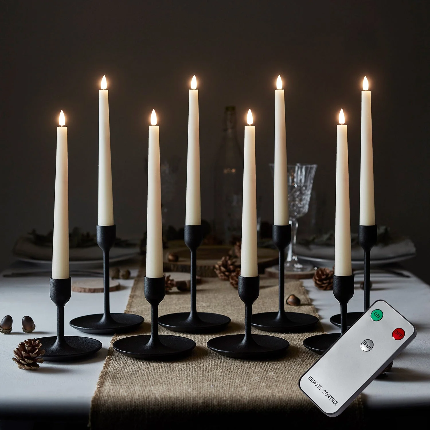 8 TruGlow® Ivory LED Taper Candles with Remote Control - Image 4