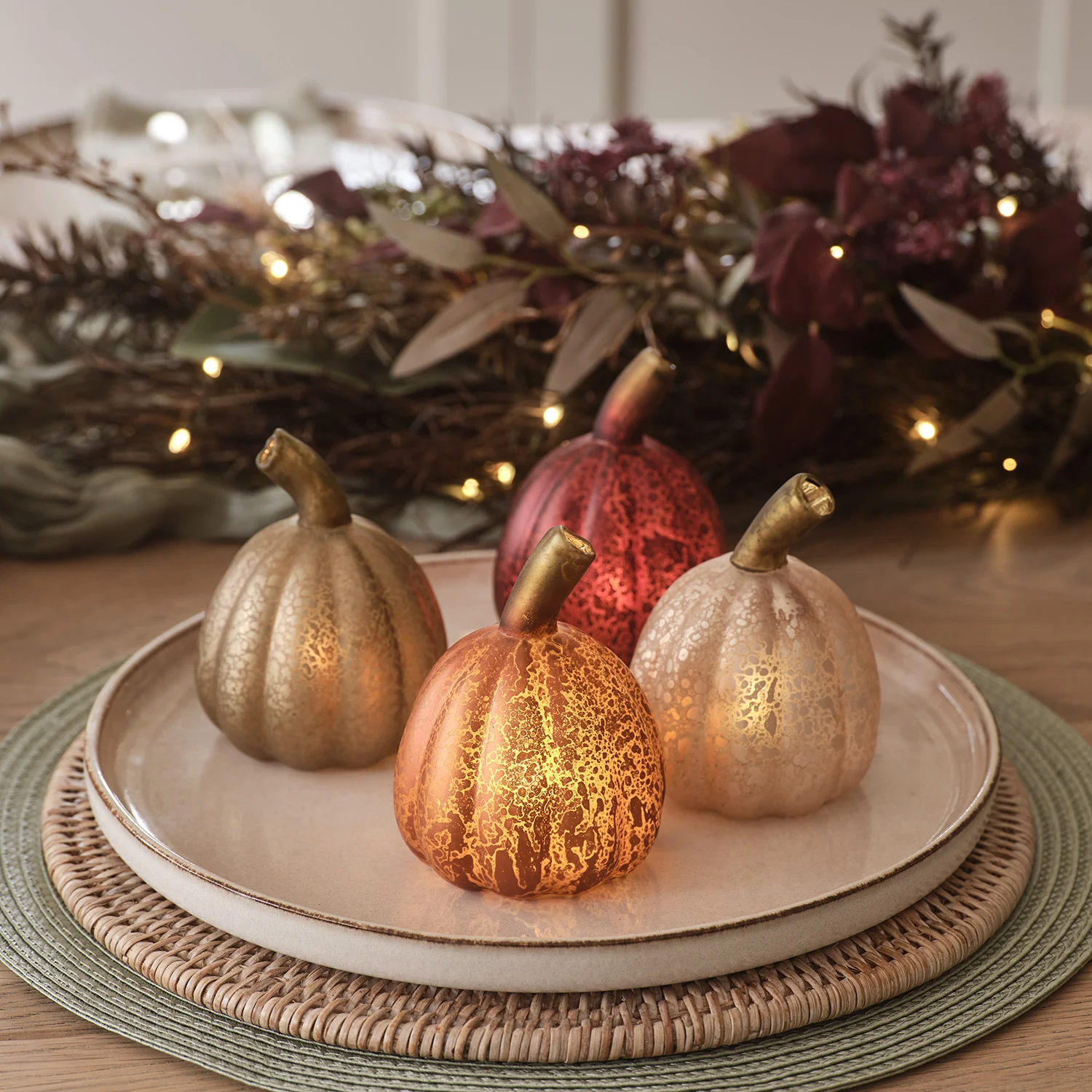 Set of 4 Mini Glass Light Up Pumpkin Decorations - Image 3