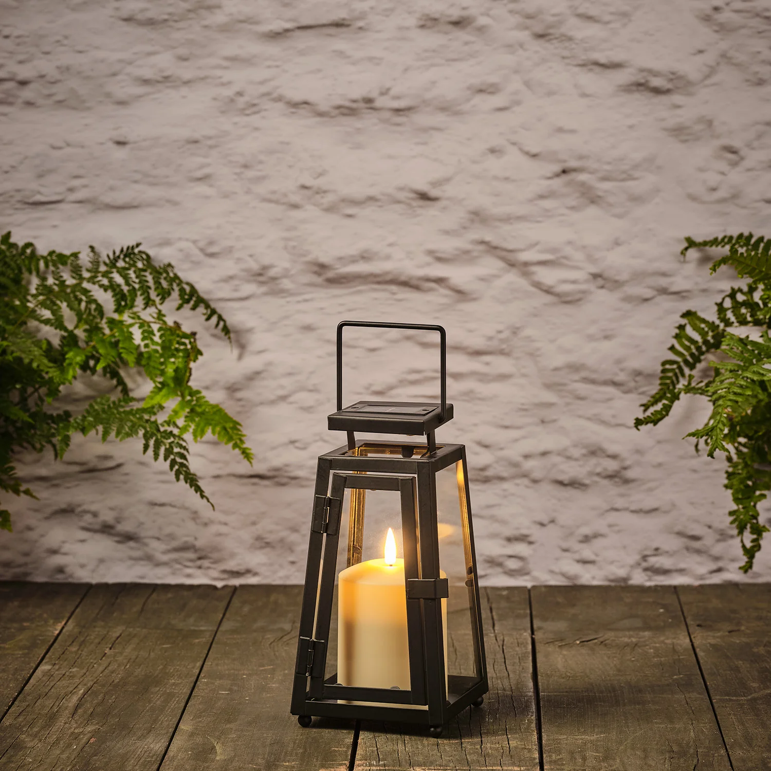 Small Porto Solar Metal Lantern with TruGlow® Candle - Image 2