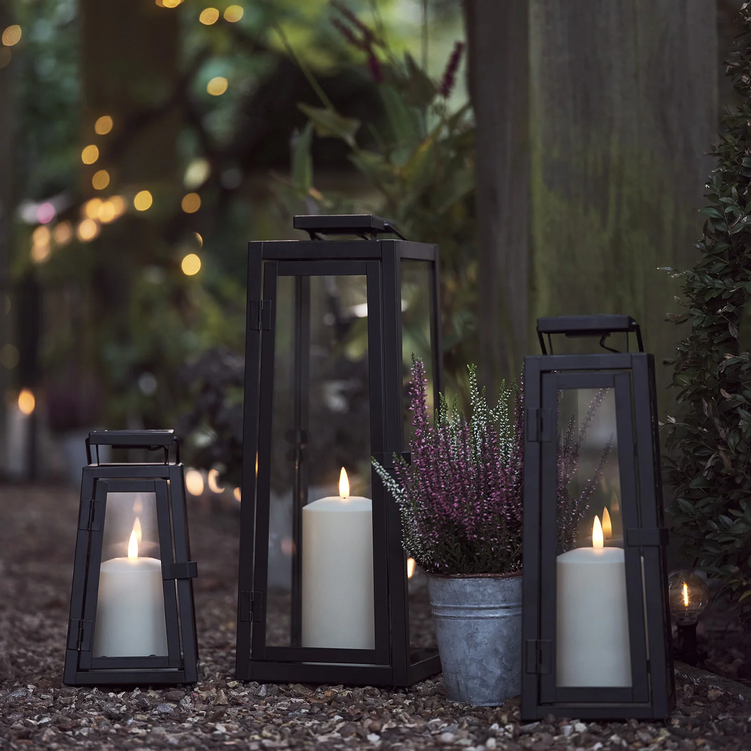 Small Porto Solar Metal Lantern with TruGlow® Candle - Image 5