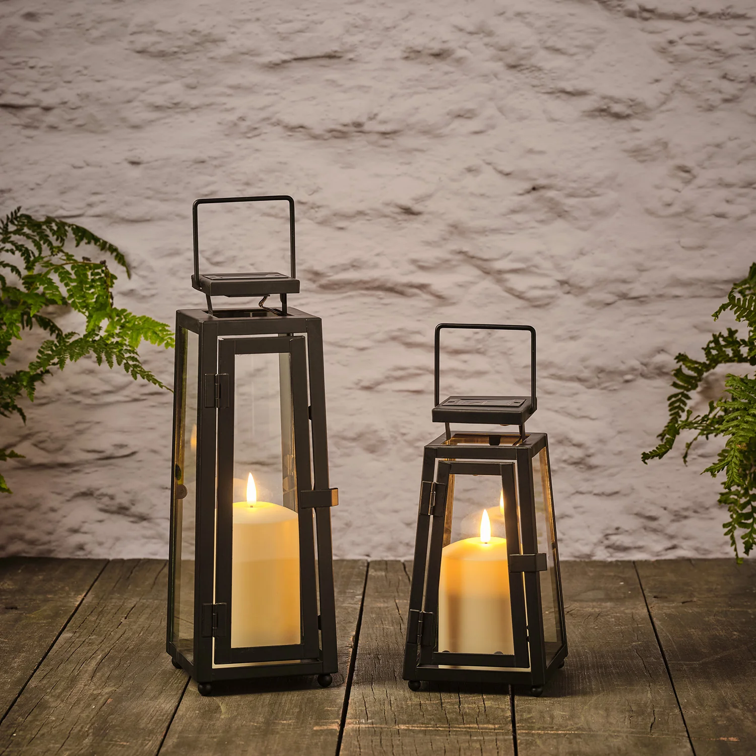 Small and Regular Porto Solar Metal Lantern Duo with TruGlow® Candles - Image 2