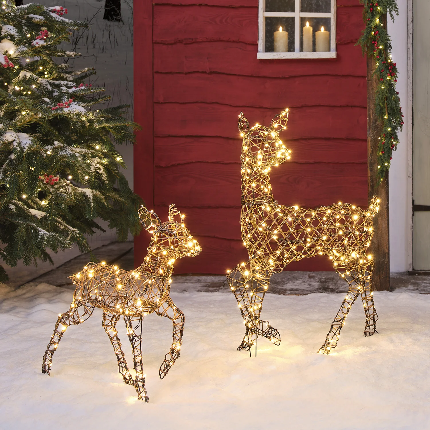 Dual LED Studley Doe & Fawn Light Up Reindeer Duo - Image 11