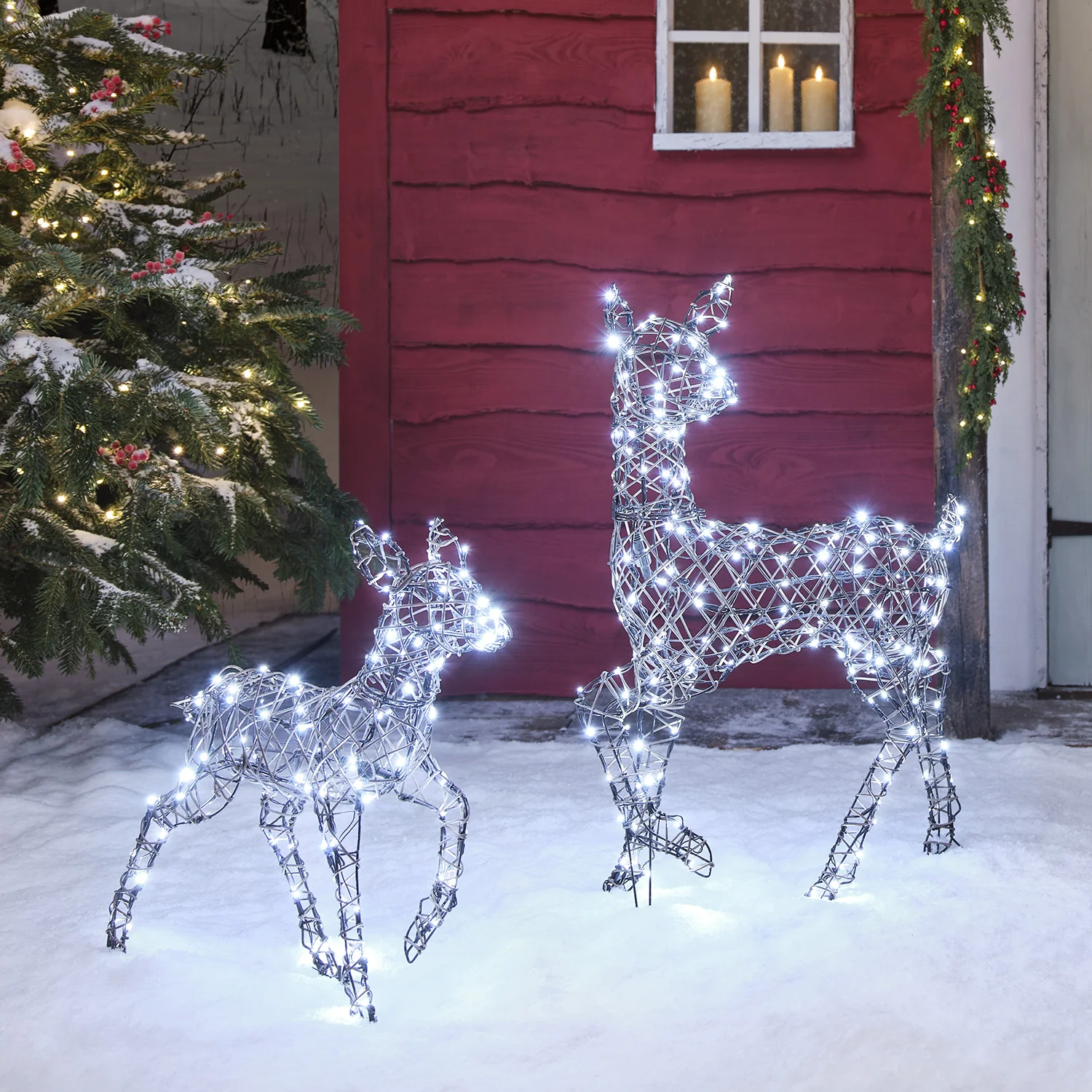 Dual LED Studley Doe & Fawn Light Up Reindeer Duo - Image 12
