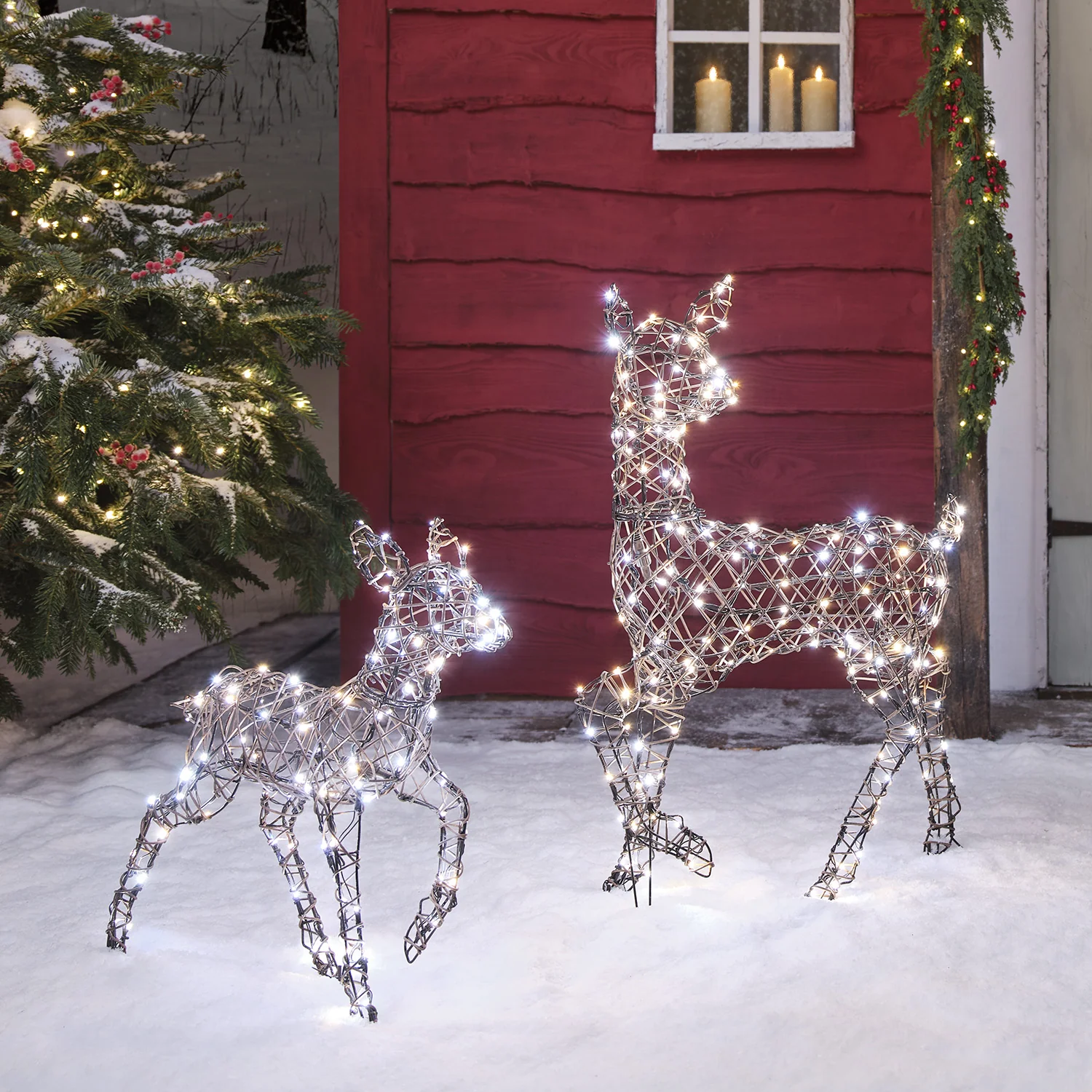 Dual LED Studley Doe & Fawn Light Up Reindeer Duo - Image 13