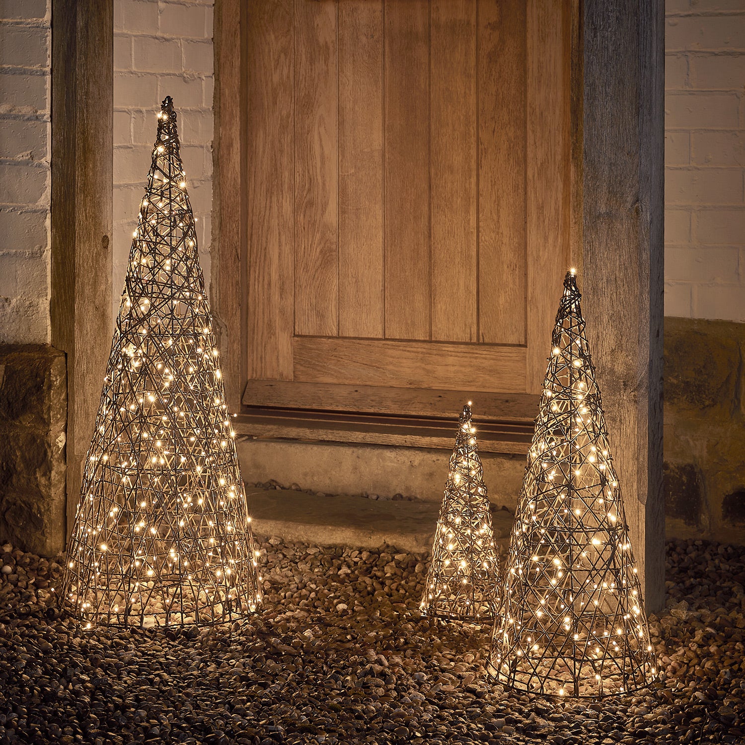 Studley Rattan Cone Outdoor Christmas Decoration Trio - Image 2